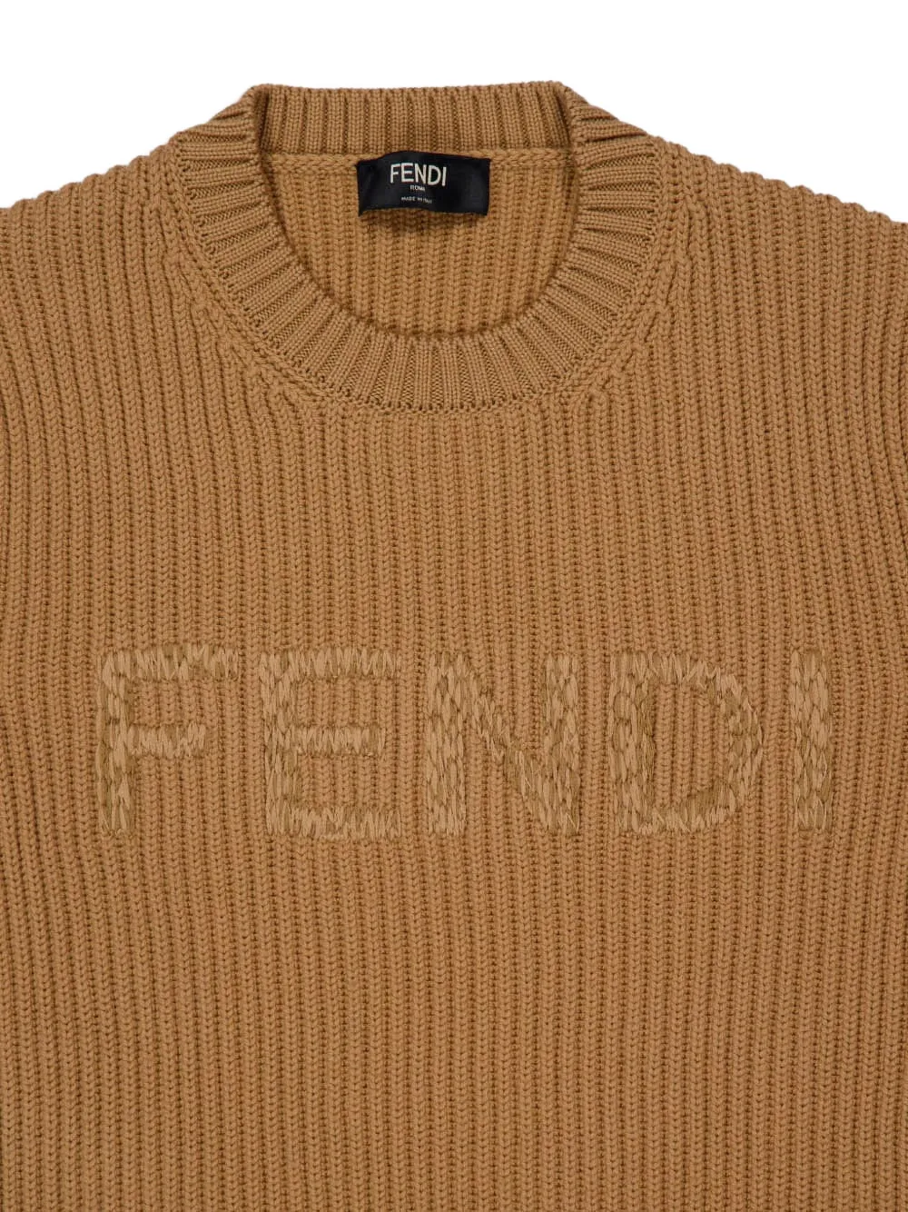 Свитер с вышитым логотипом Fendi, коричневый — фото 3