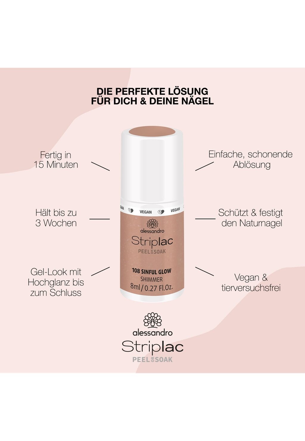 

Лак для ногтей UV STRIPLAC PEEL OR SOAK alessandro, цвет Sinful Glow