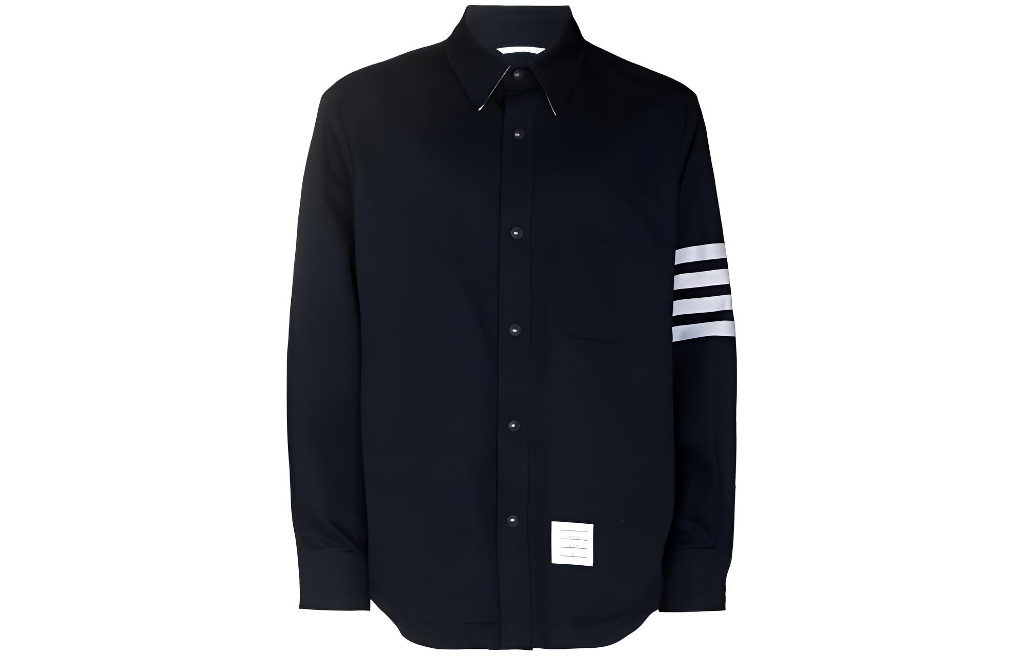 

Футболка THOM BROWNE с полосками и кнопками, морской синий, Коричневый, Футболка THOM BROWNE с полосками и кнопками, морской синий