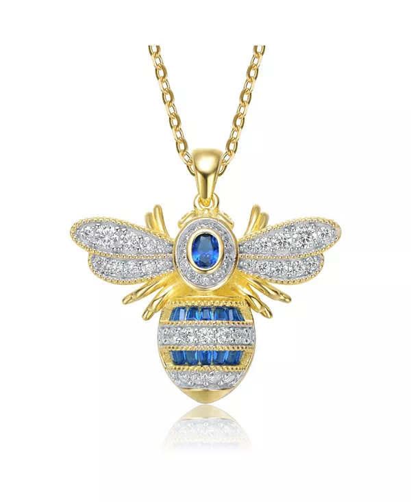 

Ожерелье с подвеской в виде осы из стерлингового серебра 14 карат, покрытого золотом, с синими кубическими цирконами и паве Genevive, blue