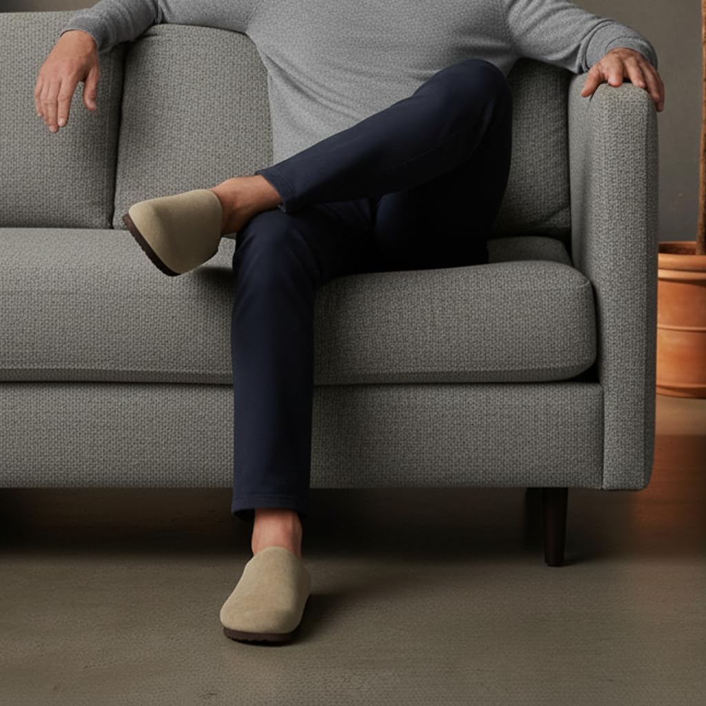 Мужские сабо CUSHIONAIRE Heath из настоящей замши с амортизирующей стелькой из пены памяти, удобные шлепанцы на легкое надевание, Taupe — фото 3