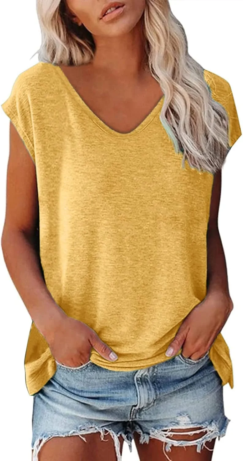 

Женская футболка с V-образным вырезом и коротким рукавом, свободный крой, однотонная