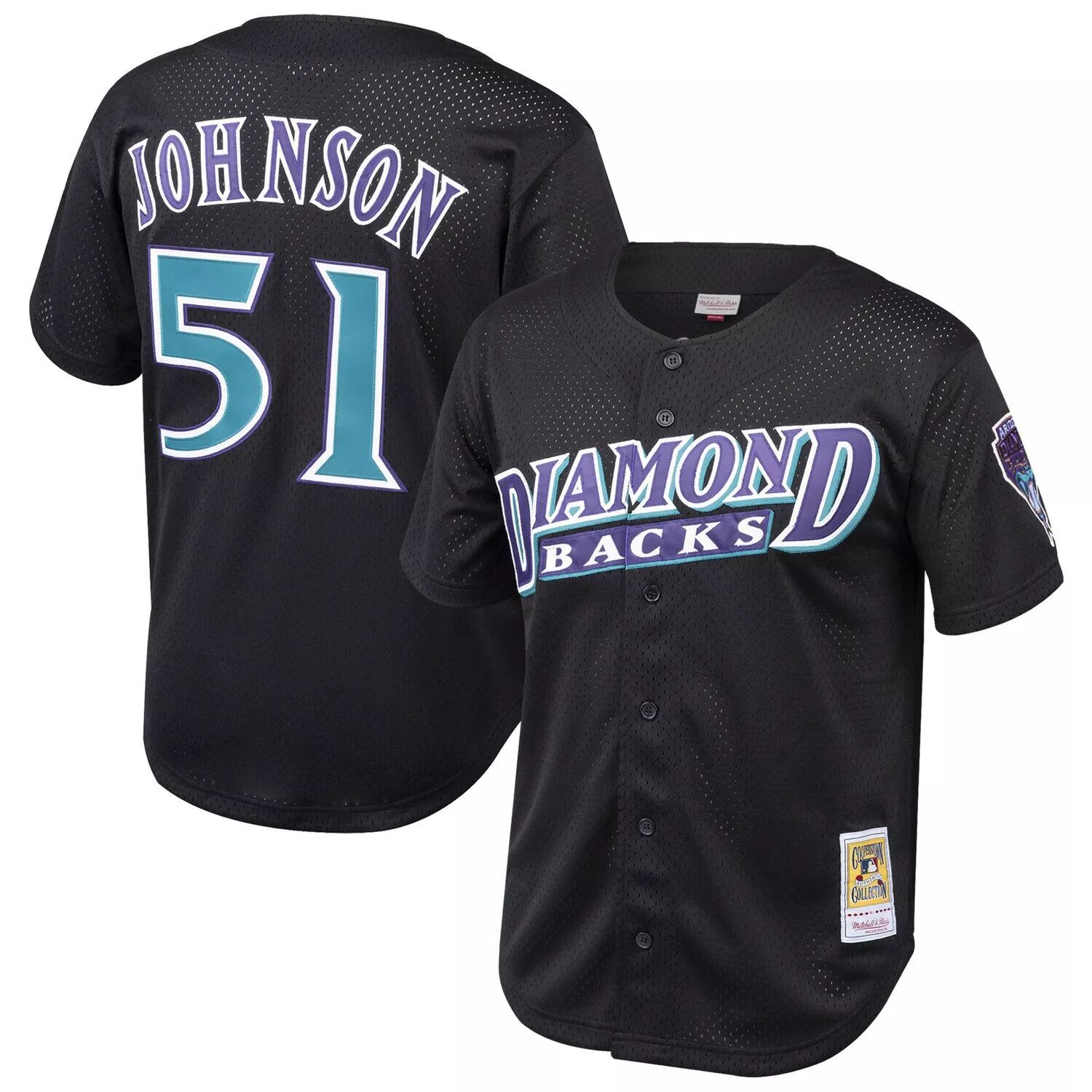 Молодежная футболка Mitchell & Ness Randy Johnson Black Arizona Diamondbacks Cooperstown Collection с сеткой для тренировки ватина Unbranded — фото 2