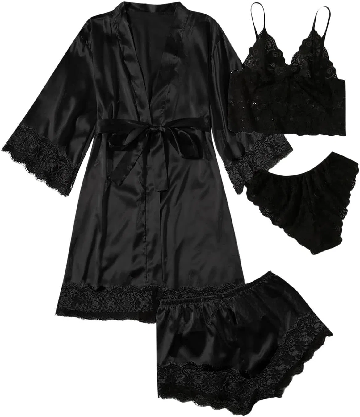 Комплект пижамы женской, кружево, Black