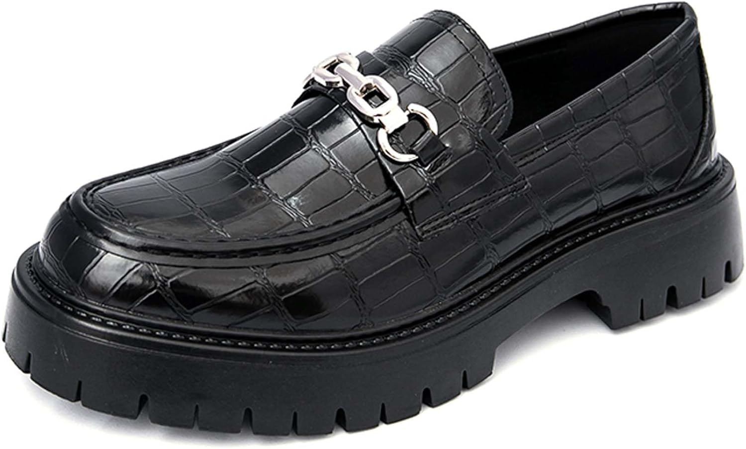 

Мужские лоферы с толстой подошвой на платформе с противоскользящей поверхностью и верхом из лакированной кожи, подходящие для работы в офисе, вечеринок, танцев и свадеб Generic, черный