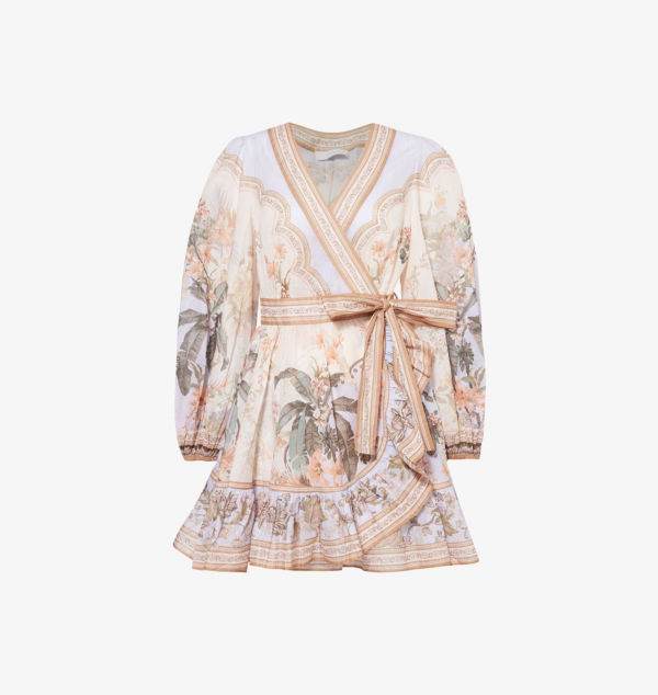 

Мини-Платье Wylie с длинными рукавами и запахом из хлопка Zimmermann, синий