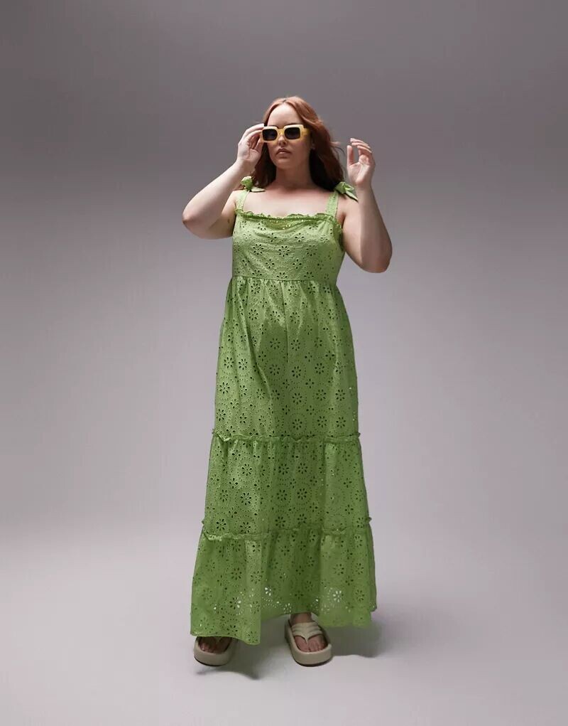 

Зеленое пляжное платье миди с завязками на бретелях Topshop Curve