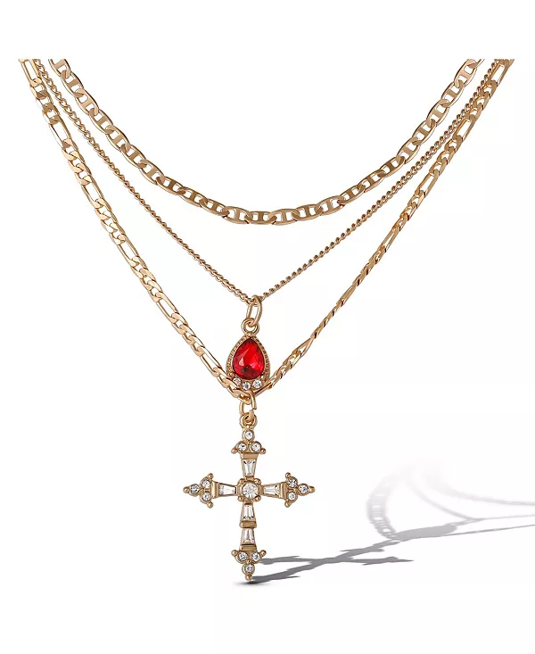 

Многослойное ожерелье с крестом и драгоценными камнями Jessica Simpson, gold
