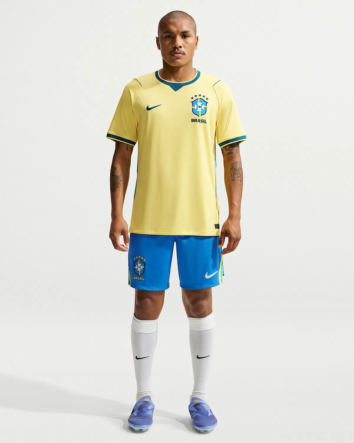 Мужские футбольные шорты Nike Dri-FIT Brazil 2026 Stadium Home, Light Photo Blue/Light Menta/White
