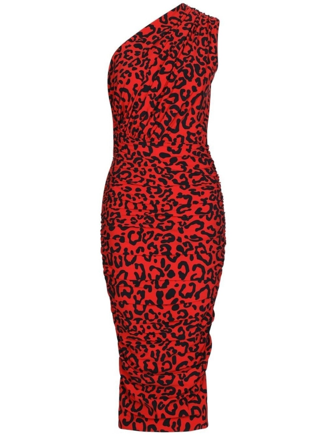 

Dolce & Gabbana платье на одно плечо с леопардовым принтом, красный
