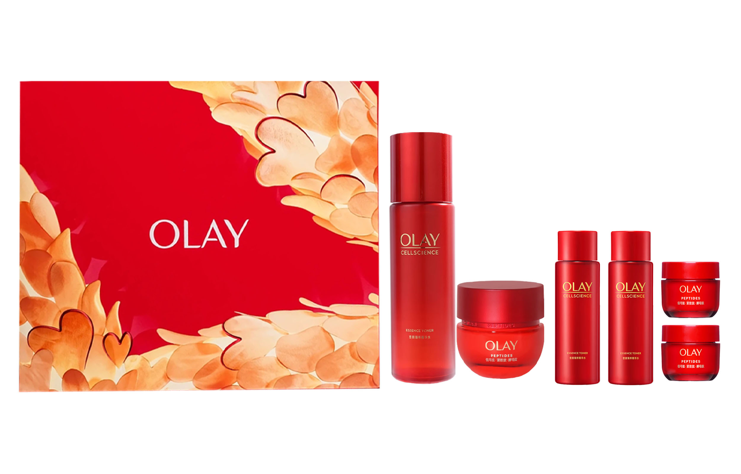 

Olay Набор для ухода за кожей из шести предметов с увлажняющим кремом-эмульсией в красной бутылке ограниченного выпуска к Новому году