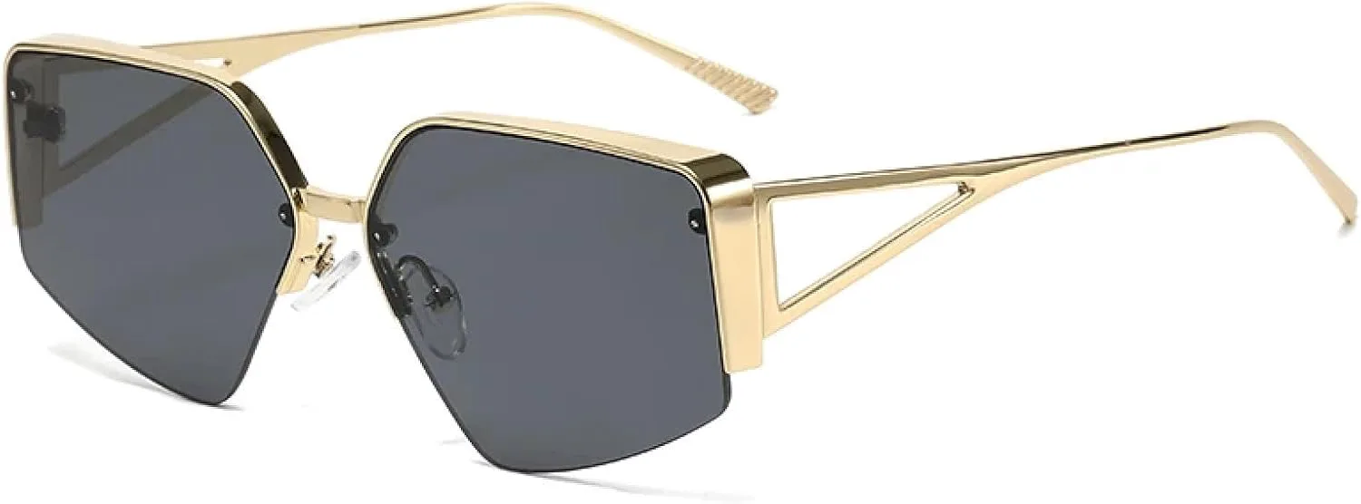 

Высококачественные солнцезащитные очки в полуободковой оправе для женщин, модный тренд, многоугольная большая оправа, солнцезащитные очки TVTBBVV, Gold Black