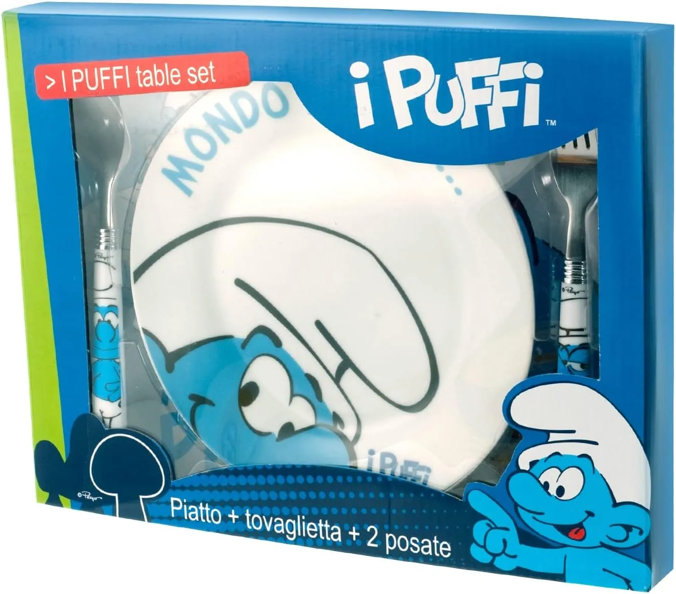 Набор тарелок Home Smurfs из 4 цветных меламиновых тарелок с 2 столовыми приборами — фото 3
