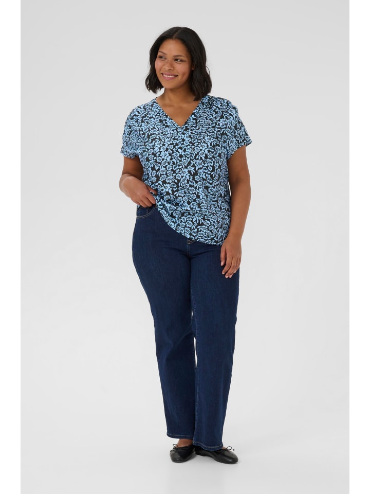 

Блузка с короткими рукавами KCamina свободного кроя, цвет: черный/цветочный принт в стиле виндсерфера KAFFE curve