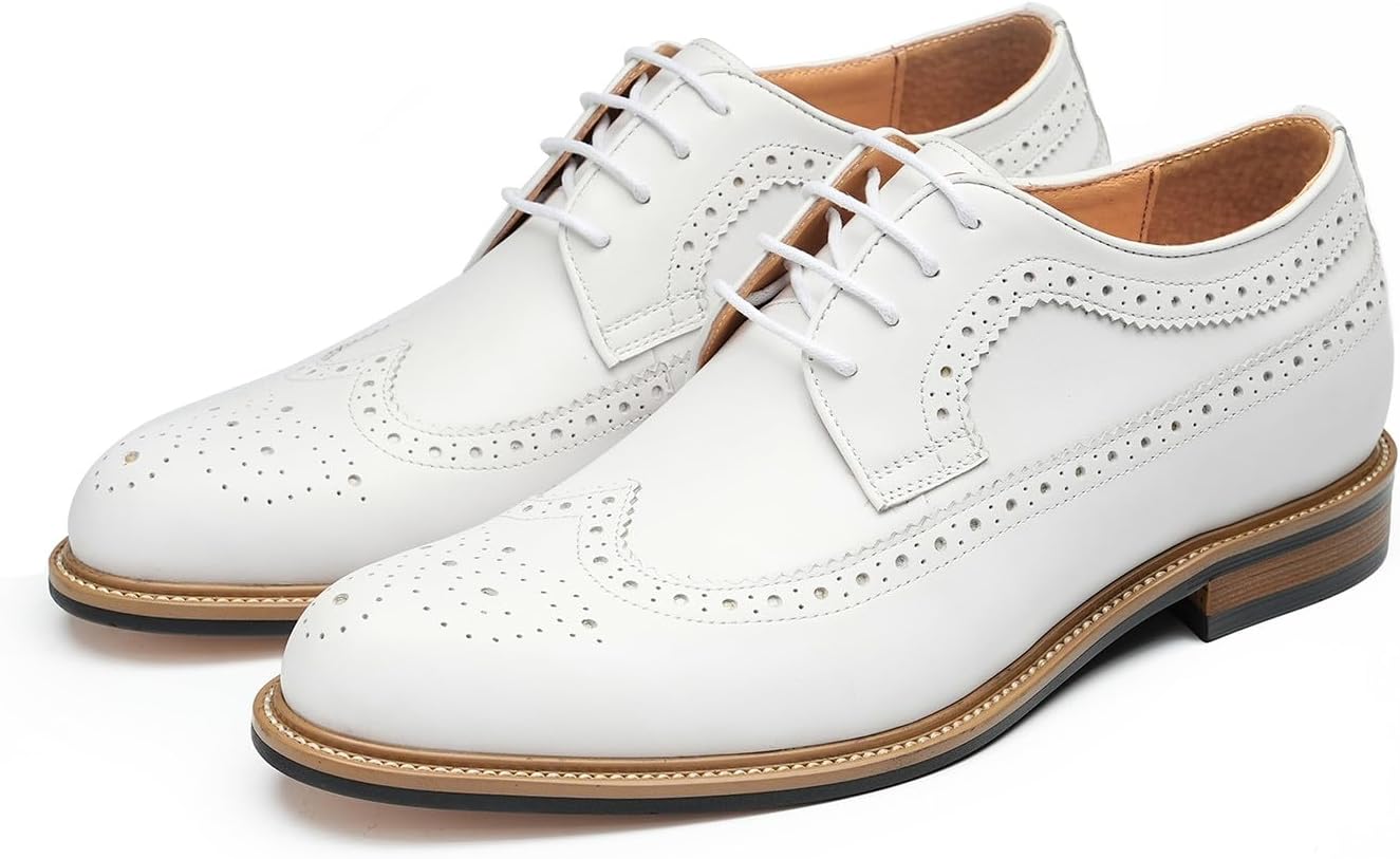 

Мужские туфли Santimon из натуральной кожи с крыльями и брогированием Oxfords - современные туфли для выпускного, деловые и праздничные мероприятия - легкие и удобные белые смокинговые туфли