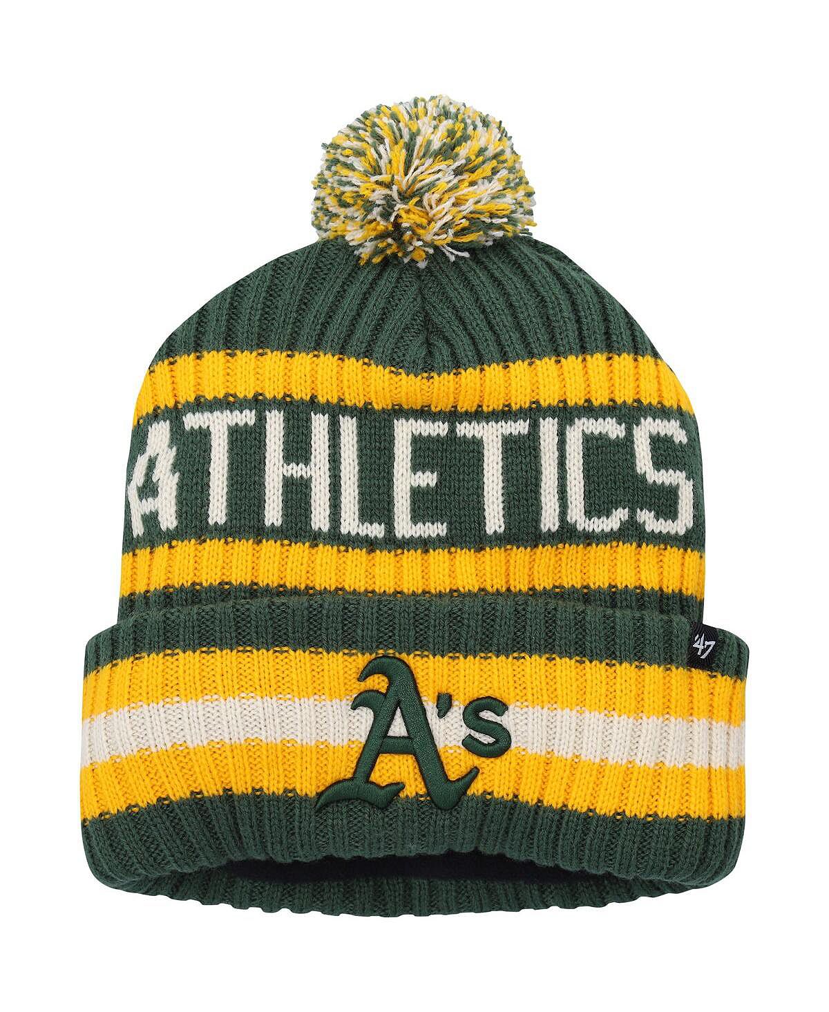 

Мужская зеленая вязаная шапка с манжетами и помпоном Oakland Athletics Bering '47 Brand