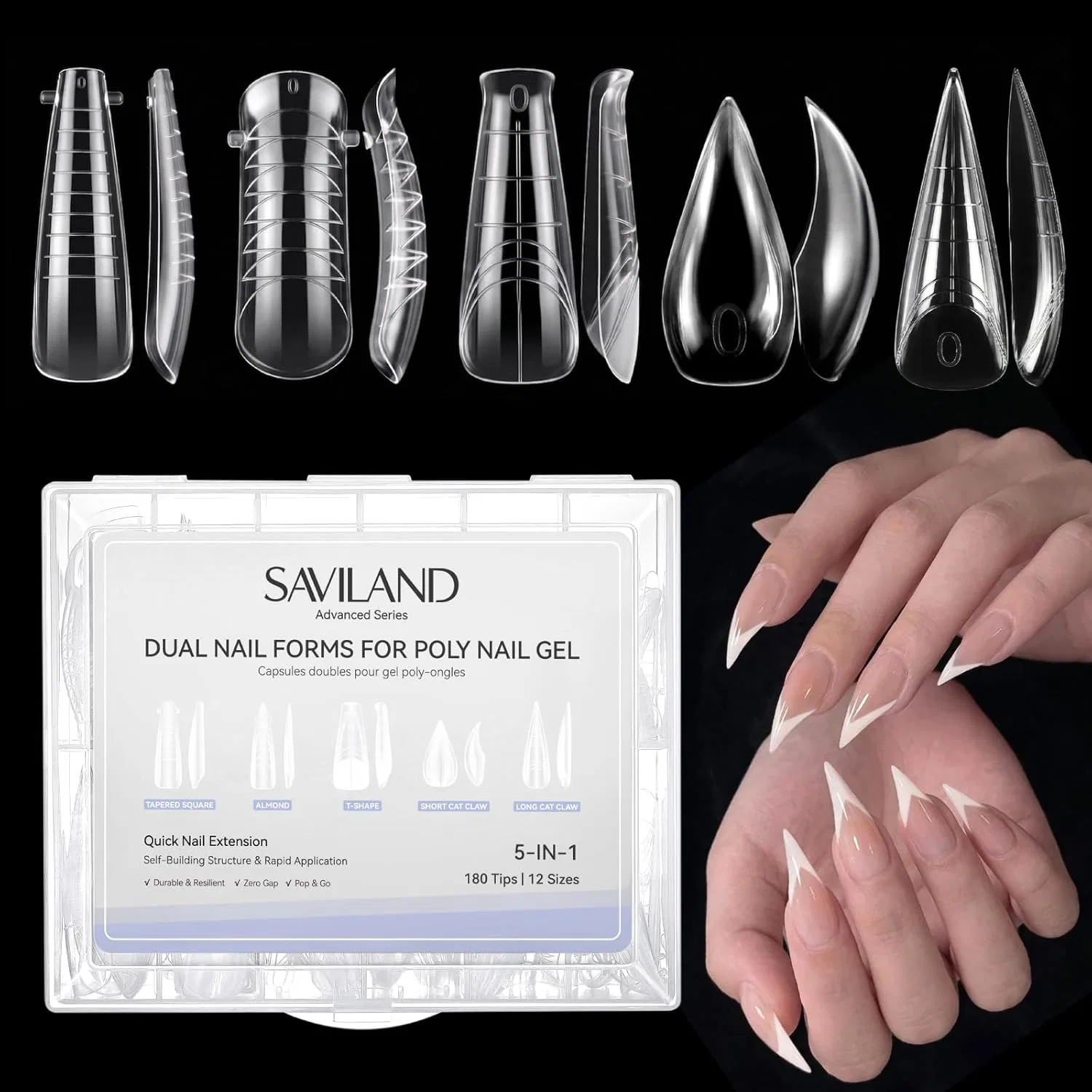 Набор многоразовых форм для наращивания ногтей SAVILAND Dual Tips, 180 шт. Saviland, 180Pcs