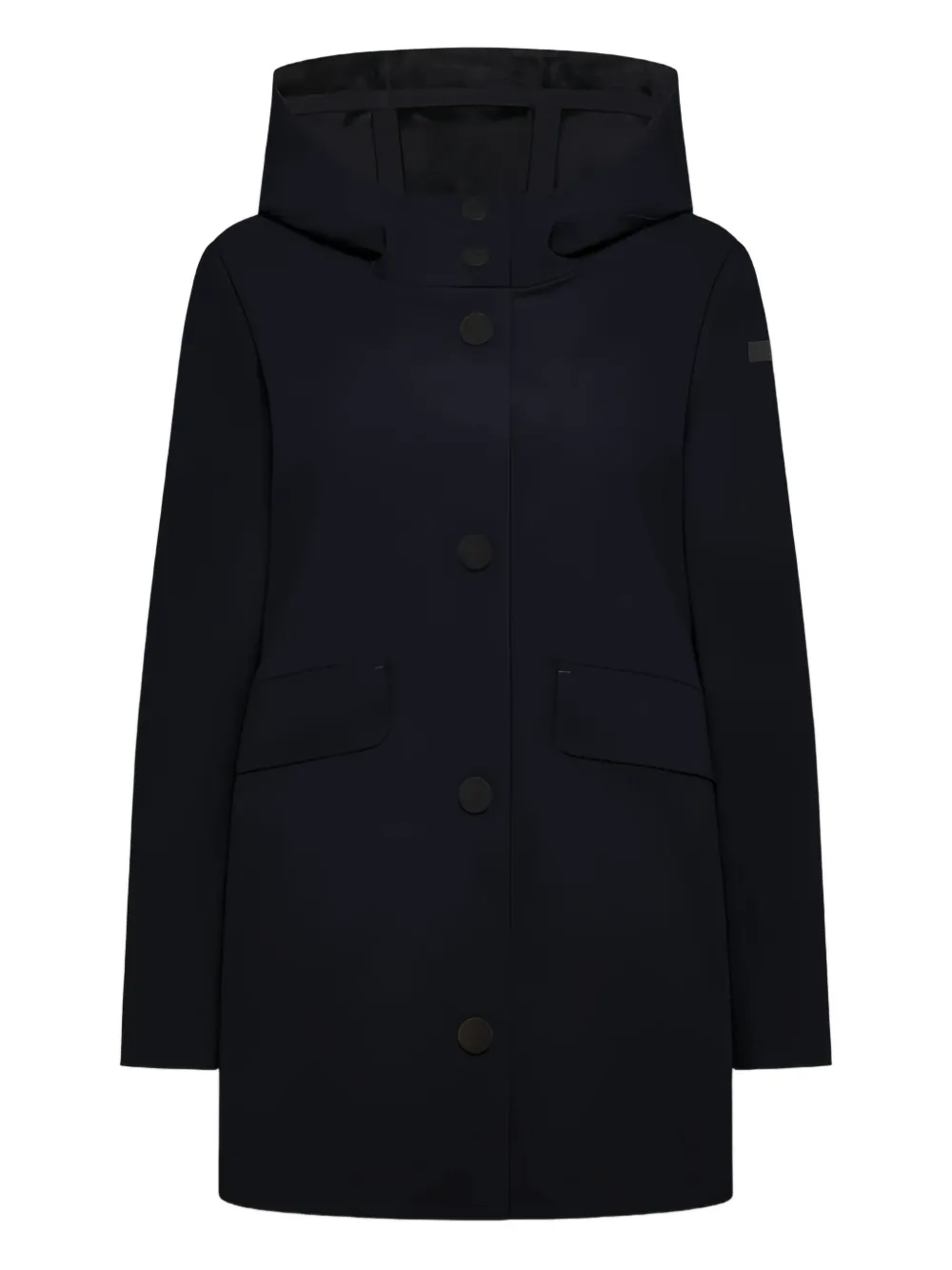 

Пуховик с капюшоном и логотипом Rrd, синий