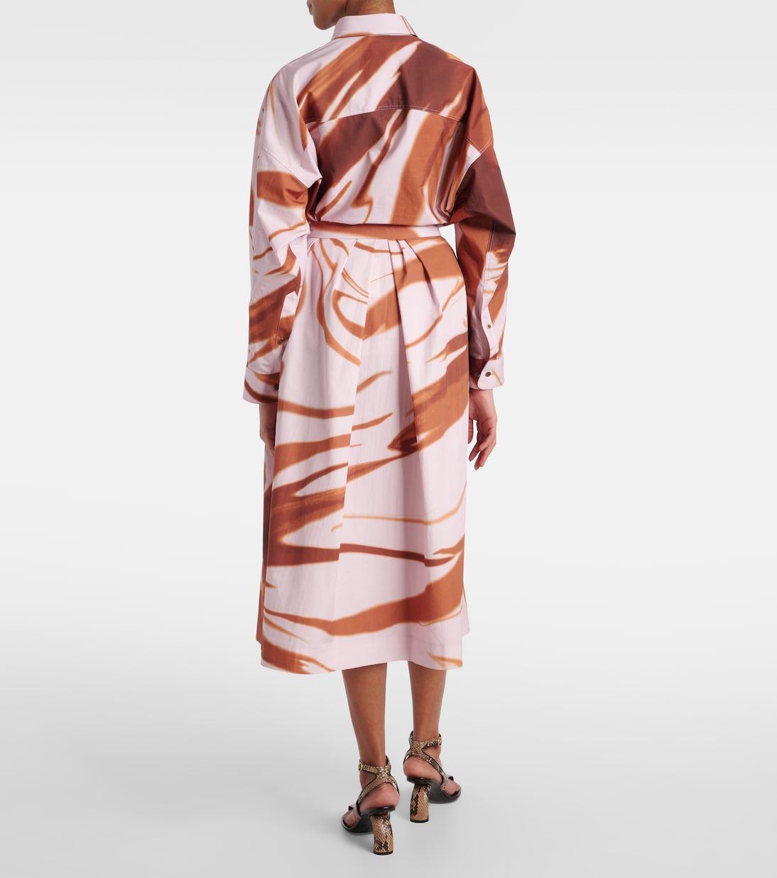Юбка миди из хлопка с принтом и сборками Dries Van Noten, коричневый — фото 3