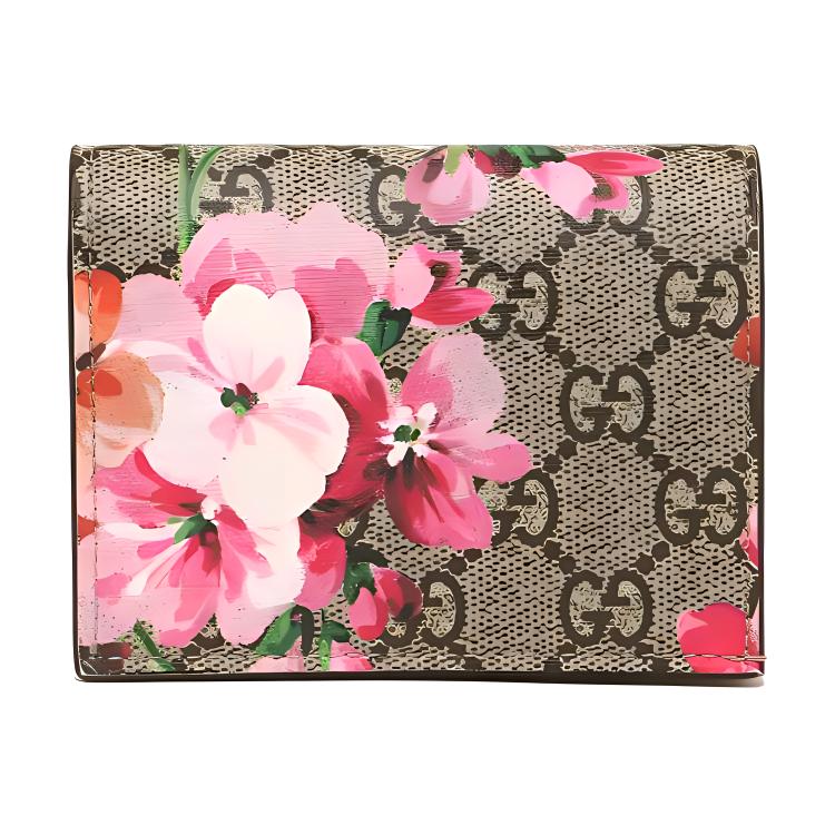 

GUCCI Кошелек GG Blooms Canvas With Leather Card Holder, женский, Ebony/Pink