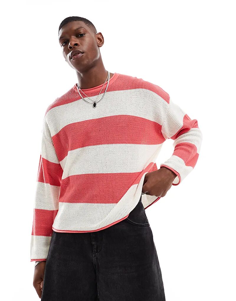 

Хлопок на свободном трикотаже с длинными рукавами в коралловую полоску