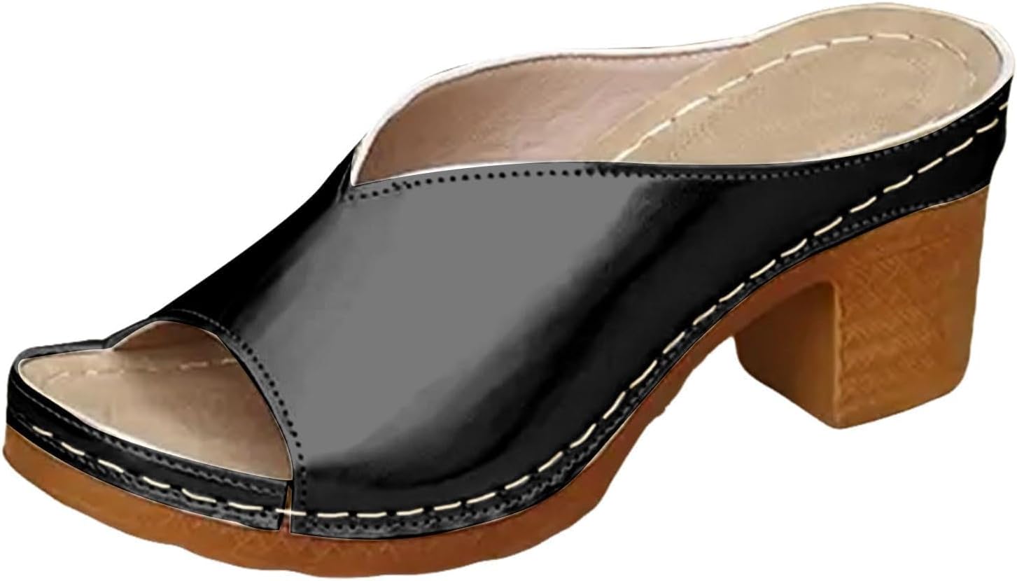 

Сандалии для женщин Комфортные Нарядные Ортопедические Ботинки Повседневные Обувь с Поддержкой Свода Стопы Сандалии на Толстой Каблуке Низкий Блок Каблуки Летние Противоскользящие Сандалии с Открытым Мыском Модная Обувь Без Застежки Toumov, черн...