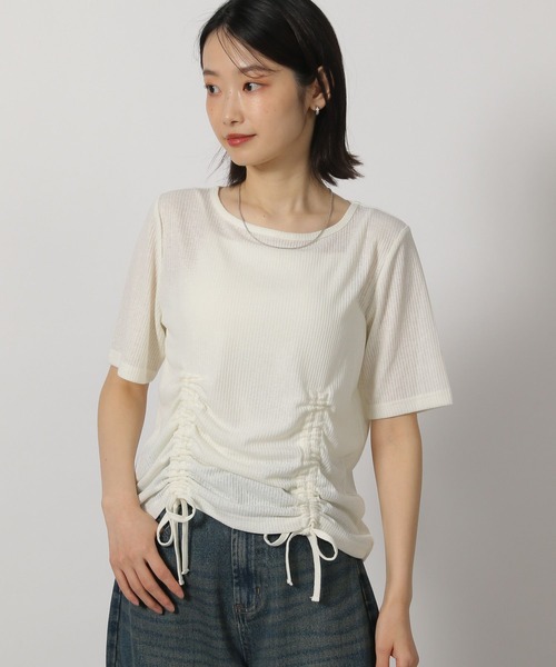 

Футболка с коротким рукавом, прозрачная махровая ткань, шнуровка LAKOLE, кремовый