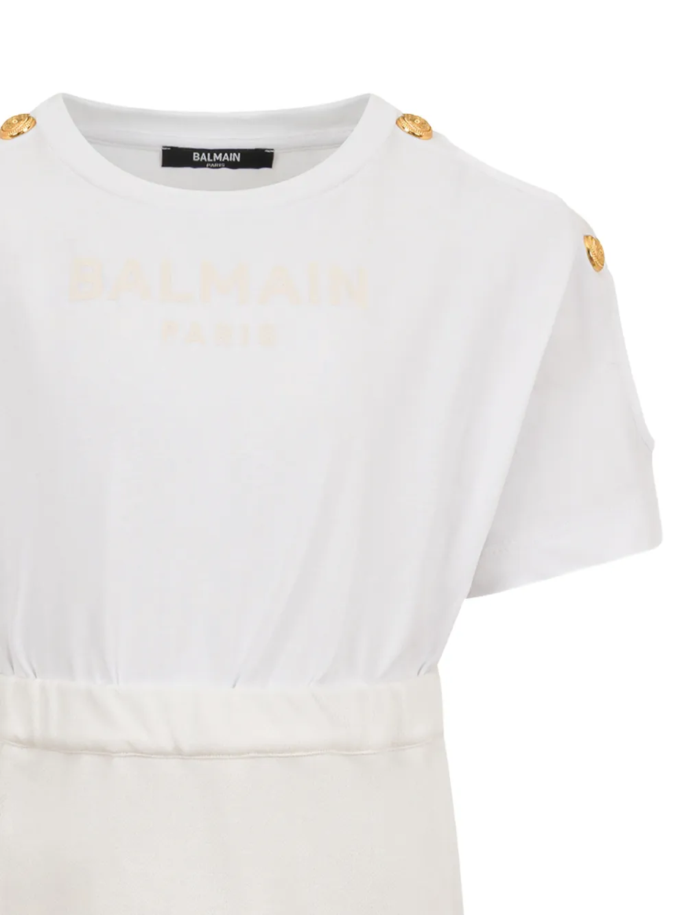 Мини-платье с короткими рукавами и пуговицами Balmain Kids, белый — фото 2