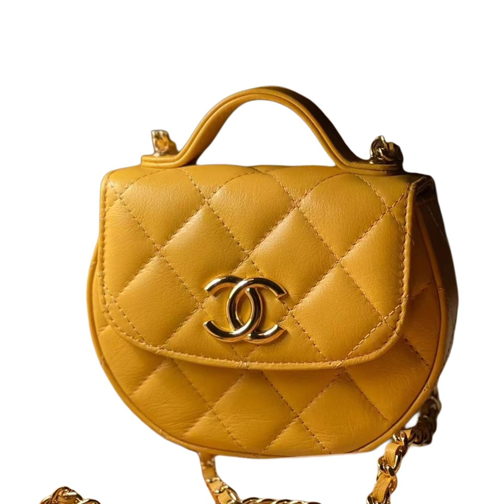 

Блестящая футболка из телячьей кожи, через плечо, женская желтая CHANEL