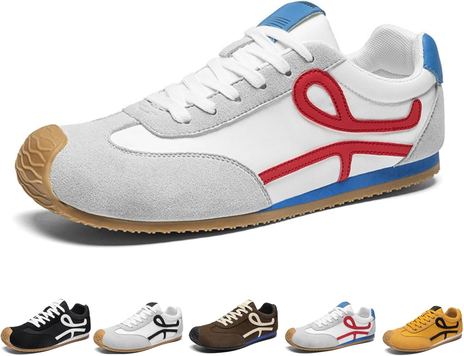 

Мужские ретро-кроссовки со шнуровкой, удобные повседневные теннисные туфли, классические эстетичные прогулочные кроссовки Macefil, белый/красный