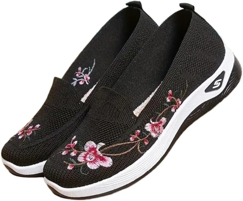 

Модные женские кроссовки с цветочным узором, сетчатые, дышащие, легкие, с нескользящей подошвой, дизайнерские, повседневные, удобные спортивные, для работы и повседневной носки, летние прогулочные Lokolucx, черный