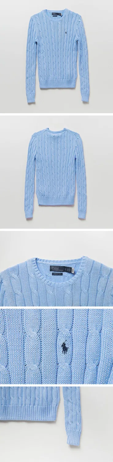 Женский хлопковый свитер с круглым вырезом, светло-голубой, от Polo Ralph Lauren — фото 3
