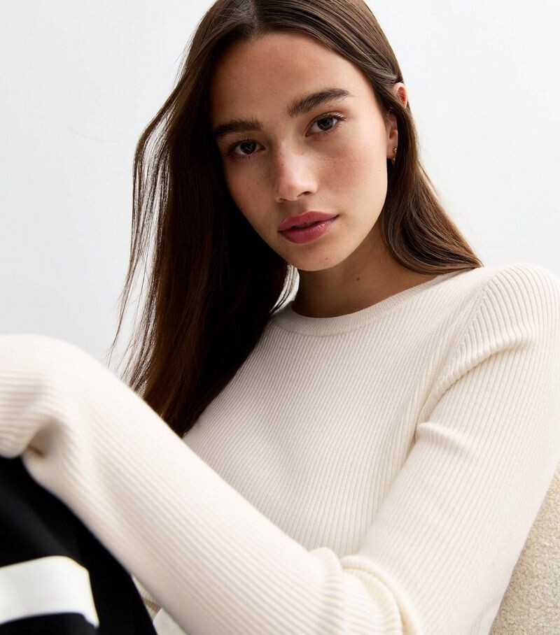 

Белый джемпер с круглым вырезом в рубчик New Look, белый