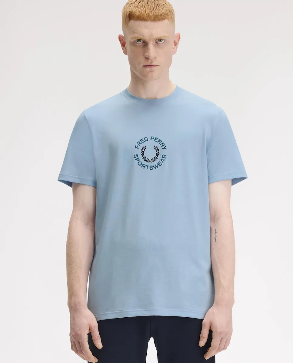 

Мужская футболка с коротким рукавом и круглым вырезом Fred Perry, светло-голубой
