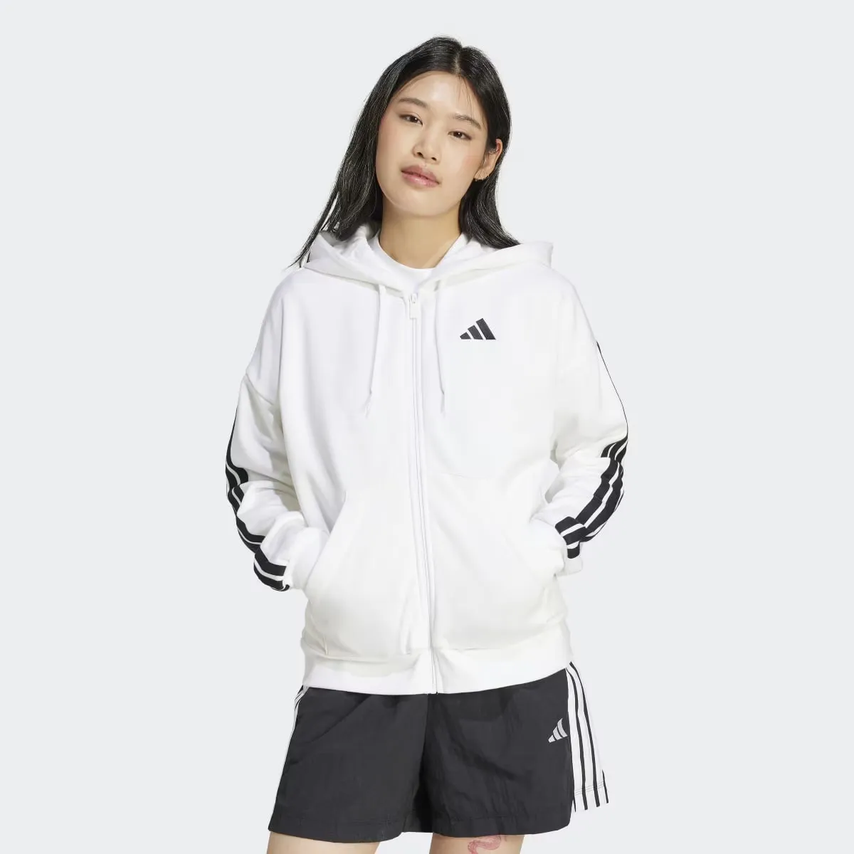 

Women's Essentials флисовая куртка с капюшоном в 3 полоски adidas, белый