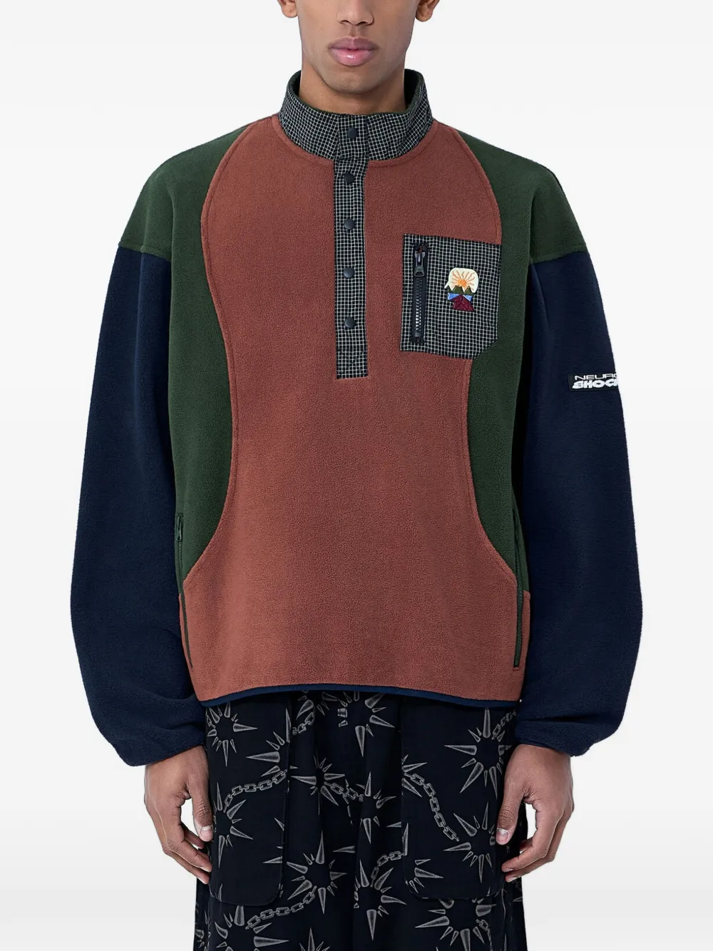 

Свитшот с контрастными вставками и планкой на пуговицах Brain Dead, коричневый