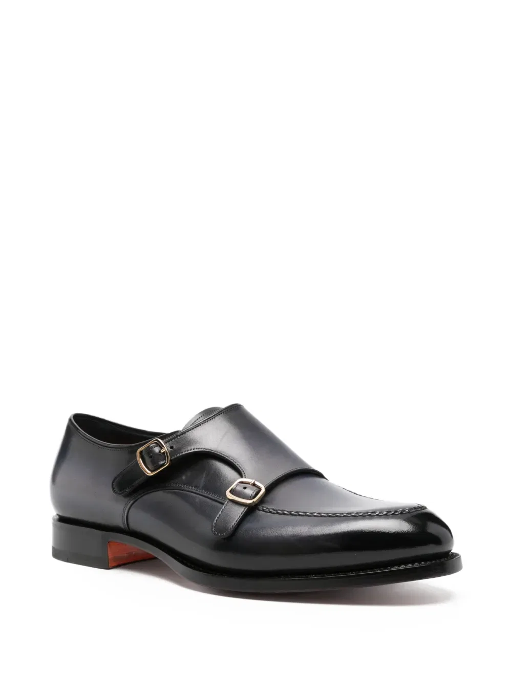 Кожаные монашеские туфли с пряжкой Santoni, синий — фото 2