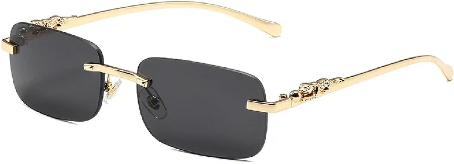 

Солнцезащитные очки с защитой от УФ-излучения UV400 | Без оправы, золотистый леопардовый принт | Для женщин и мужчин, для занятий спортом на открытом воздухе и вождения DSVIGF, Black