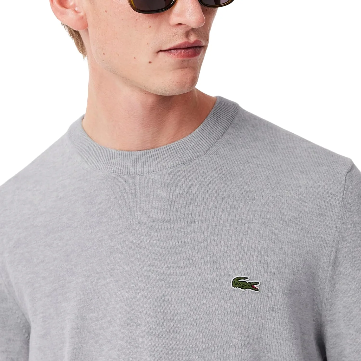 Свитер Lacoste мужской Monochrome с круглым вырезом из хлопка, серебряный — фото 3