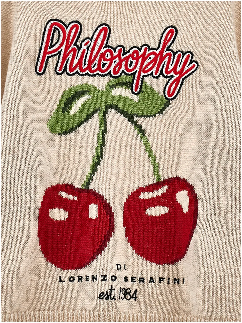 Свитер с вишневым мотивом и оборками на рукавах Philosophy Di Lorenzo Serafini Kids, нейтральный — фото 4