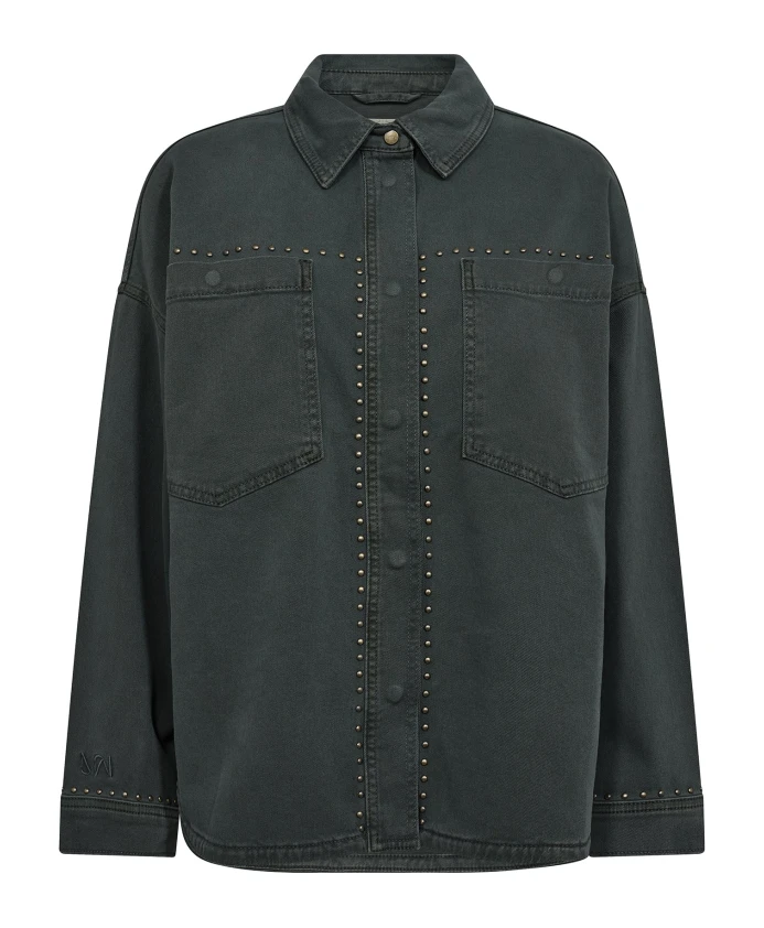 

Стильная джинсовая рубашка оверсайз с заклепками в городском стиле Mos Mosh, зеленый