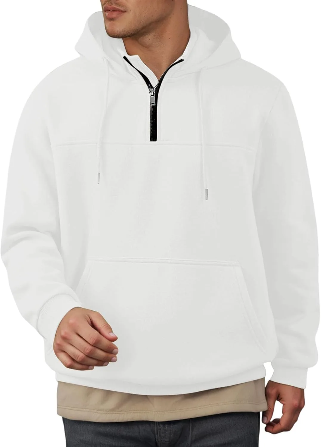 

Толстовка с капюшоном Quarter Zip для мужчин, флисовая, свободного кроя, с карманами