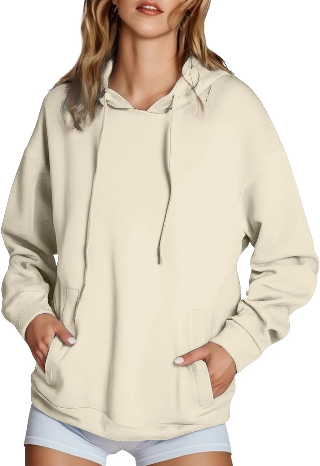 

Оверсайз худи для женщин с длинными рукавами и капюшоном на шнурке