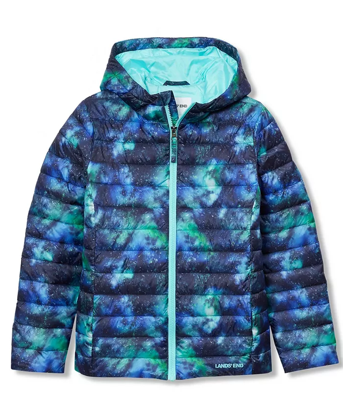 

Детская утепленная куртка с капюшоном FeatherFree, складывается в карман Lands' End, синий