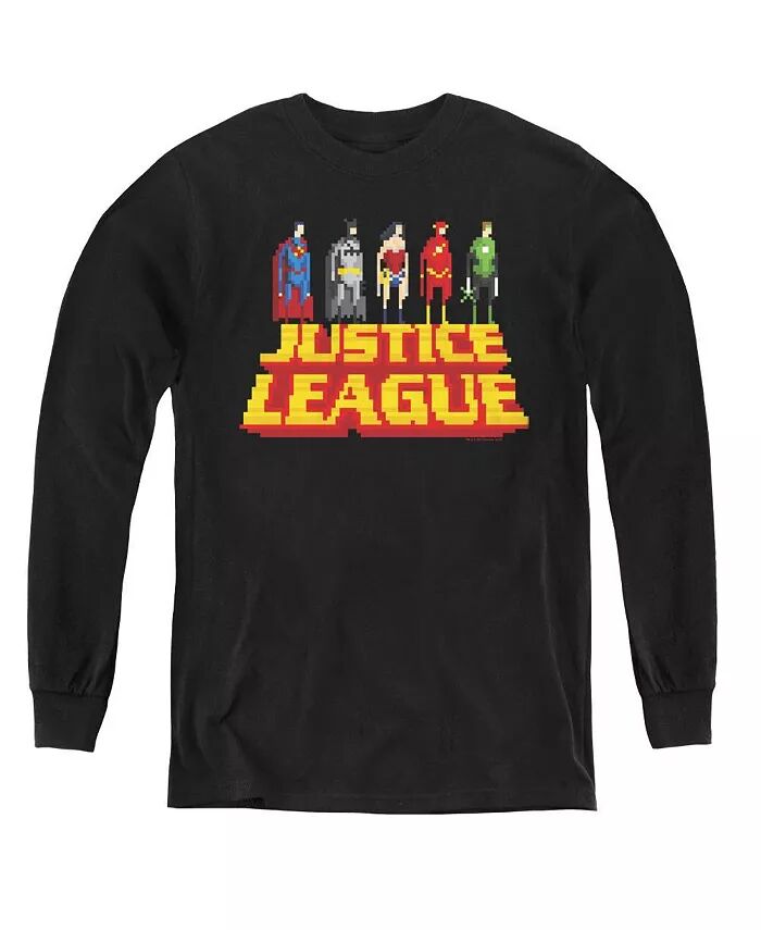 

Молодежь Boys of America стоит над толстовками с длинными рукавами Justice League, черный