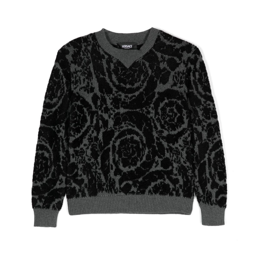 

Молодежный Versace Barocco джемпер из смесовой хлопковой жаккардовой ткани Young Versace, Grigiomelange/Nero