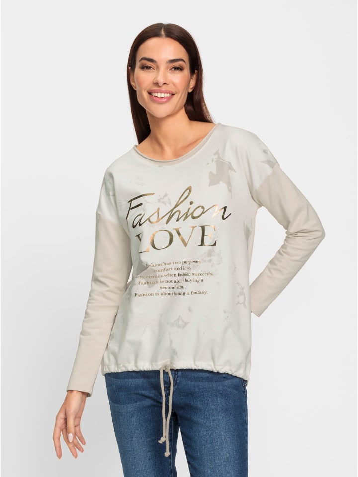 

Рубашка с длинными рукавами с принтом песочного и светло-серого цветов Heine