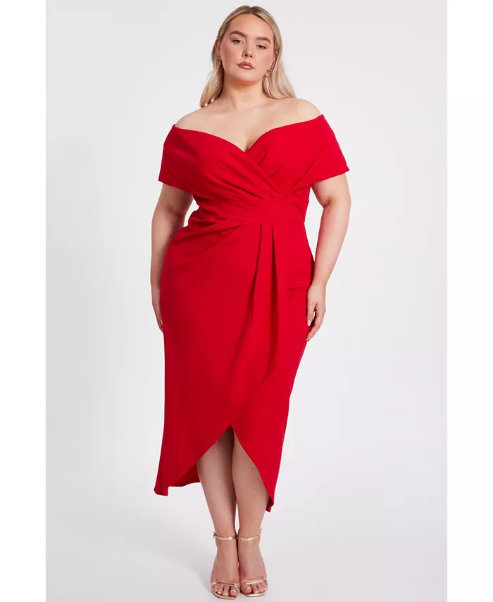 

Платье миди с запахом Plus Size Scuba Crepe Bardot QUIZ, красный