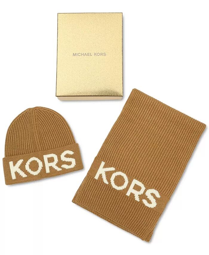 

KORS Комплект шапки и шарфа в рубчик в рубчик KORS Michael Kors, черный