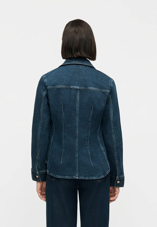 Длинная приталенная рубашка-блузка на пуговицах Gap, Dark Wash — фото 3